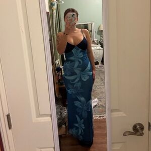 Tiger Mist Navy and Teal Floral Maxi Dress